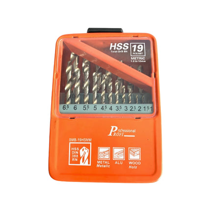 19pcs Straight Shank Twist Drill Bit Set High Speed Steel Metal Drilling Tool