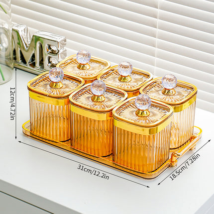 6PCS Sealed Storage Jar Set with Tray Amber Tinted Lids for Kitchen Pantry