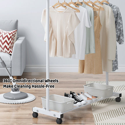 Portable Clothes Rack with Wheels Durable Iron Material for Enterway Bedroom Use