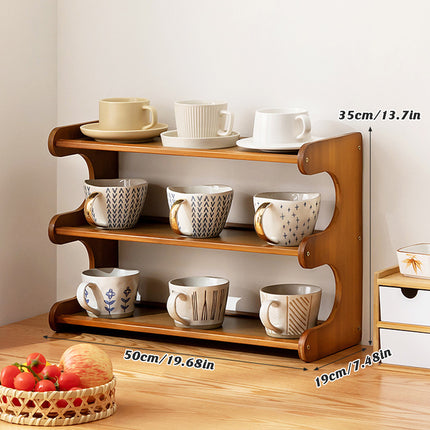 Bamboo Cup Storage Rack for Mugs Glasses Dust-Proof Space-Saving