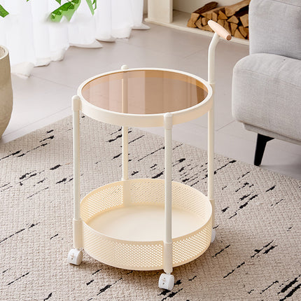 Movable Side Table Rolling Caster Wheels 2 Tier for Living Room Bedroom Office