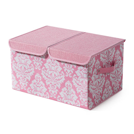 Large Foldable Cotton Linen Double Lid Storage Box Clothing Organizer for Dormitory
