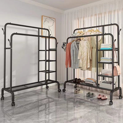 Double Row Floor-Standing Clothes Rack Space Saving for Bedroom Clothes Storage