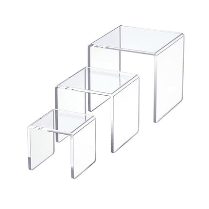 3PCS Clear Square Acrylic Display Stands for Jewelry Rings Watches Dessert Use