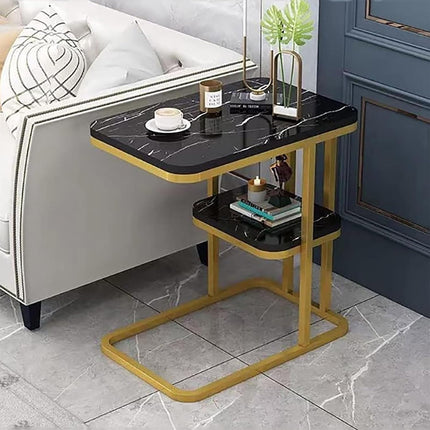 Modern Living Room Side Table 2 Tier with Rounded Corners Easy to Clean Sturdy