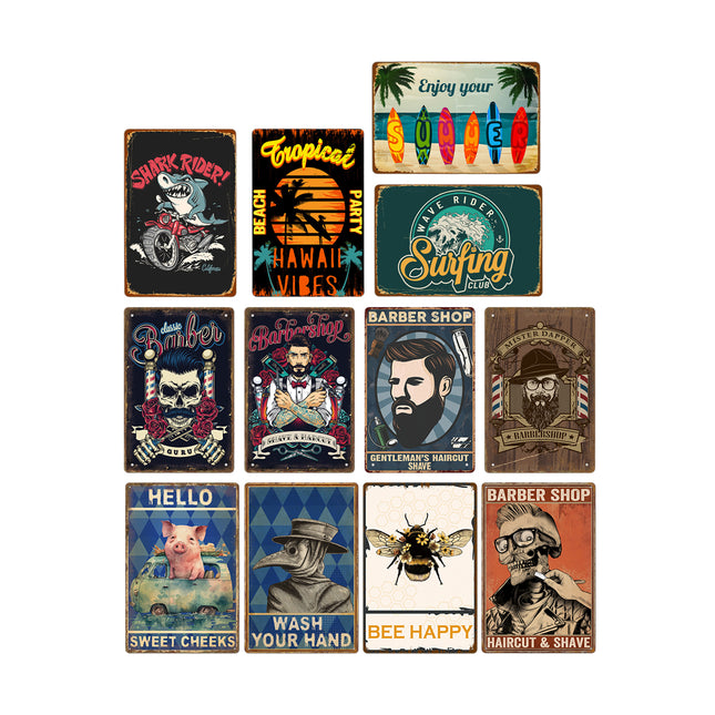 4PCS Vintage Metal Sign Wall Art Decorative Painting for Living Room Bedroom