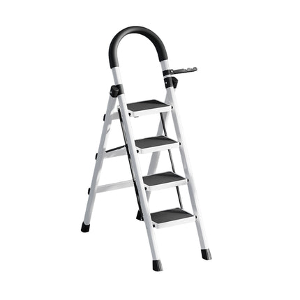 Folding 4 Step Ladder 120cm Carbon Steel White Frame Tool Rack for Home Kitchen