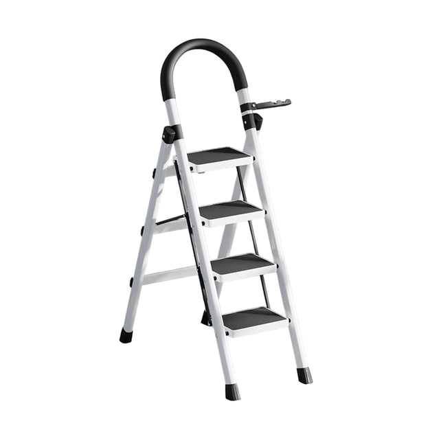 Folding 4 Step Ladder 120cm Carbon Steel White Frame Tool Rack for Home Kitchen