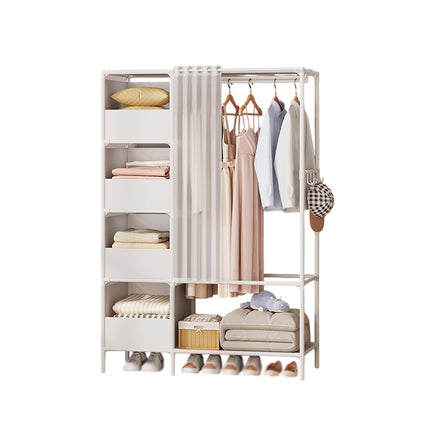 Simple Wardrobe with Curtain Large Capacity Storage Organizer for Home Bedroom