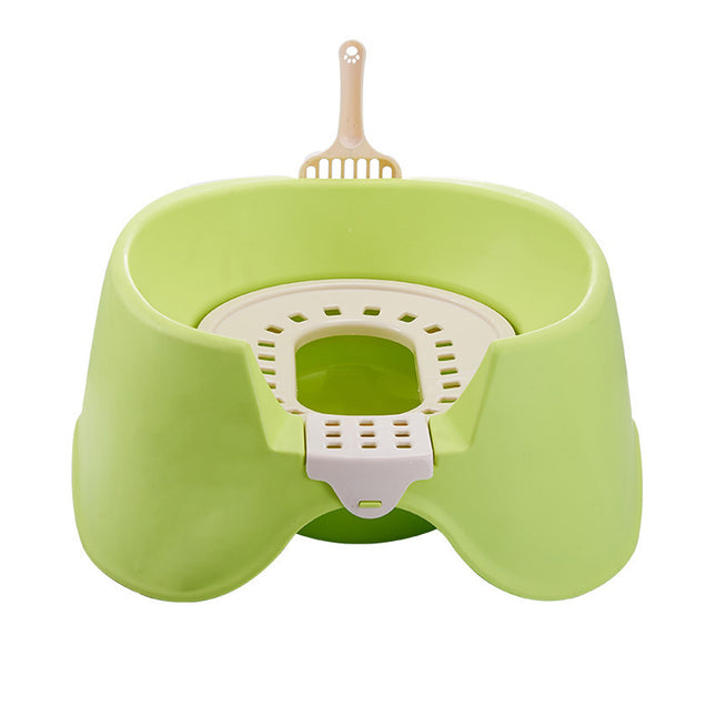 Cat Litter Box Open Toilet Green Squat Style Pet Tray Easy Clean Plastic Kitty