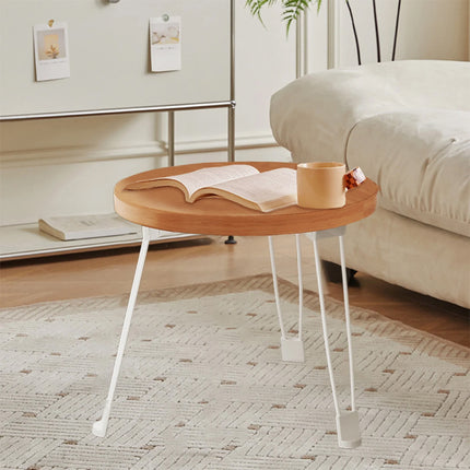 Folding Round Side Table with Carbon Steel Legs and Waterproof Top