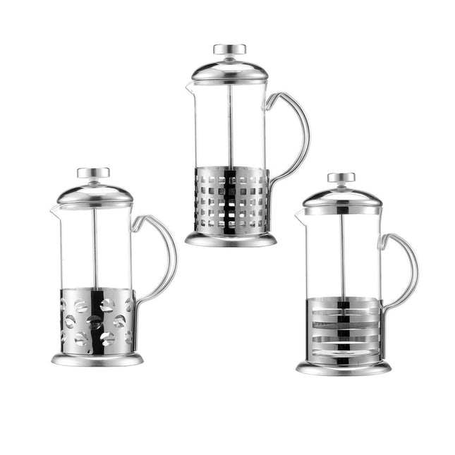 French Press Coffee Maker 350ml Heat Resistant Glass Stainless Steel Pattern