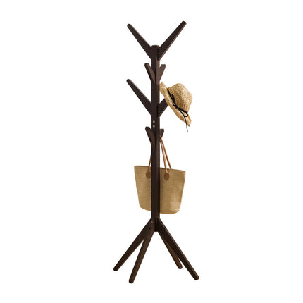 Solid Wood Coat Rack Floor Standing Clothes Hanger with 8 Hooks