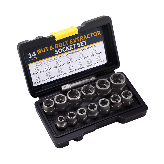 14PCS Nut Extractor Damaged Bolt Remover Tool Set High Hardness Anti-Slip