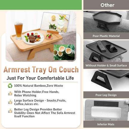 Wooden Lazy Sofa Tray Rotating With Mobile Phone Tablet Holder Plate Breakfast Snack Foldable