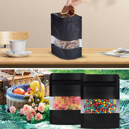 50pcs Black Food Storage Window Self Sealing Bags Plastic Packaging Pouches