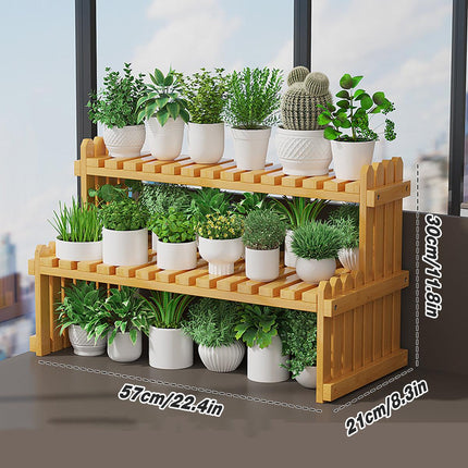 2 Tier Bamboo Plant Stand Flower Pot Rack Indoor Outdoor Patio Garden Shelf