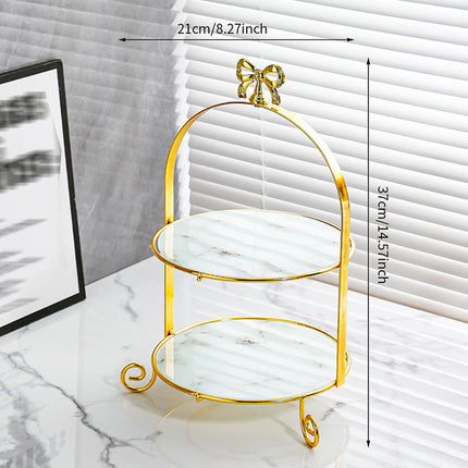 2 Tier Display Stand Gold Metal Frame Marble Trays 21x37cm for Party Wedding