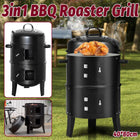 3in1 Portable Charcoal Vertical Smoker BBQ Roaster Grill Steel Water Steamer
