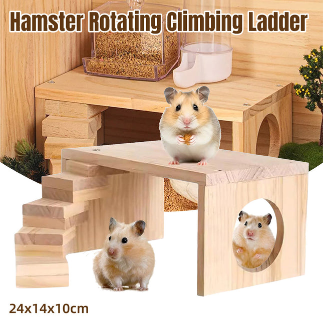 Wooden Rotating Ladder Toy Platform Chicken Hamster Climbing Stand Pet Accessory
