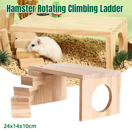 Wooden Rotating Ladder Toy Platform Chicken Hamster Climbing Stand Pet Accessory