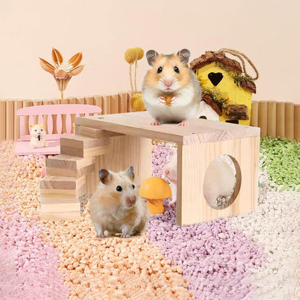 Wooden Rotating Ladder Toy Platform Chicken Hamster Climbing Stand Pet Accessory