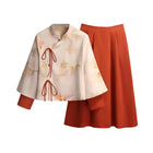 Autumn Winter New Chinese Style Cheongsam Top Women girl Fashion Improved Skirt Dress Suit - Aimall