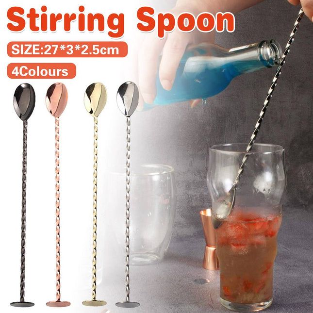 Stainless Steel Cocktail Bar Spoon Twisted Handle Mixing Stirring Muddler 27cm