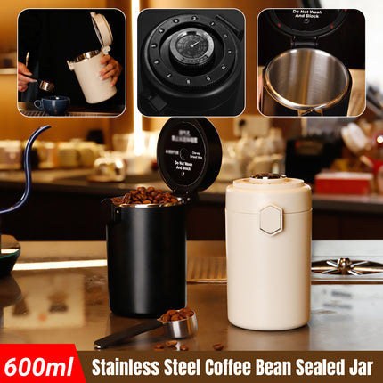 304 Stainless Steel Coffee Bean Sealed Jar 600ml Food Grade Leakproof Durable
