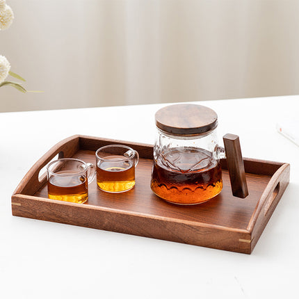 New Chinese Style Wooden Rectangular Tea Tray with Handles Home Office Tea Use