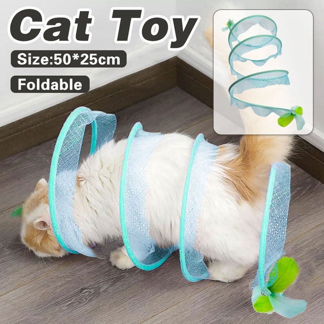 Cat Tunnel Toy Set Collapsible Cat Tube with Teaser Wand Feather Toy Indoor Play