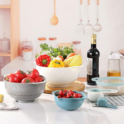 8pcs Plastic Basin Set Drain Basket Washing Mixing Bowl Set Kitchen Baking Tools