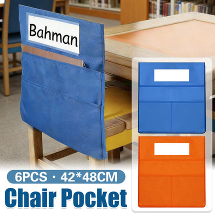 6Pcs Oxford Cloth Chair Back Storage Pocket Organisers with Name Tag Slot