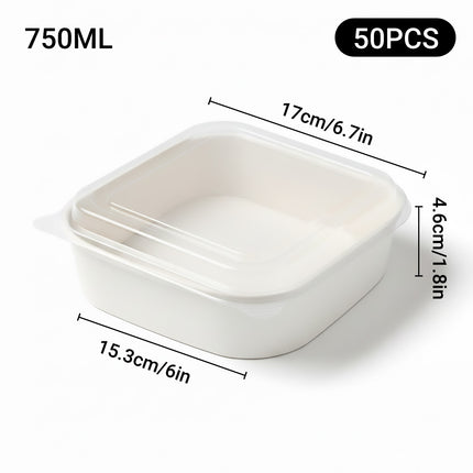 50PCS Disposable Square Food Containers with Lids 750ml Food-safe