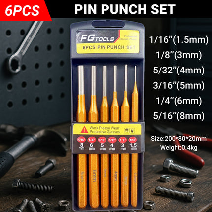 6PCS Pin Punch Set 1/16-5/16 Inch Cr-Mn Steel for Automotive Garage Workshop