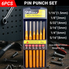6PCS Pin Punch Set 1/16-5/16 Inch Cr-Mn Steel for Automotive Garage Workshop