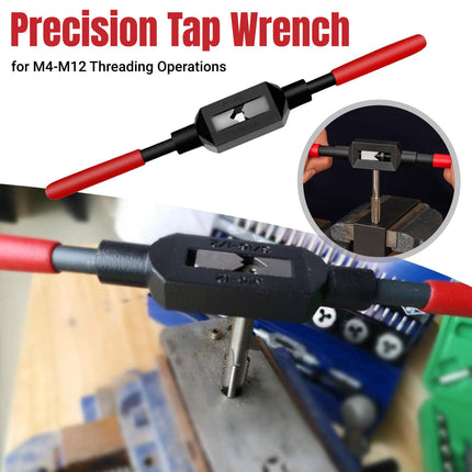 Precision Tap Wrench Adjustable M4-M12 T-Bar Black Red 285mm for Workshop DIY