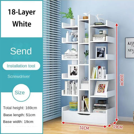 18-Tier Bookcase Shelf with Drawer Organiser Storage Cabinet Space Saving