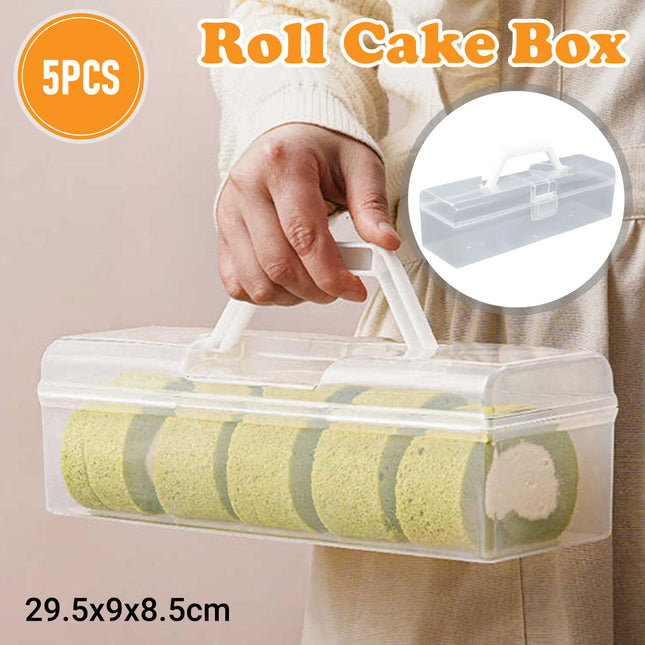Clear Cake Roll Storage Box 5PCS 29.5x9x8.5cm PP Handle Flip Latch Lid Bakery