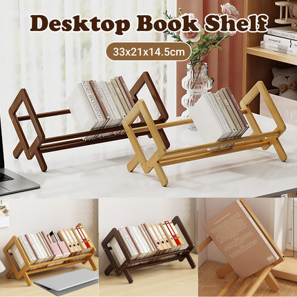 Desktop Bookshelf Small Bamboo Tabletop Shelf Book Stand for Home Office Use