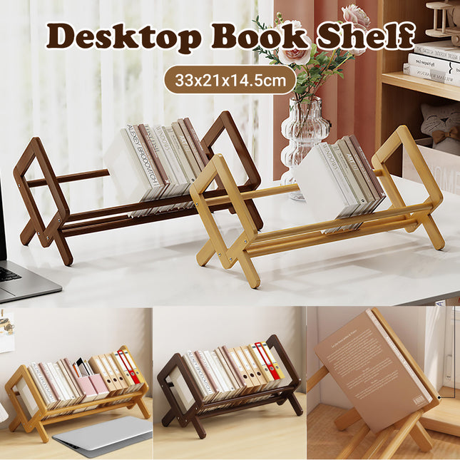 Desktop Bookshelf Small Bamboo Tabletop Shelf Book Stand for Home Office Use