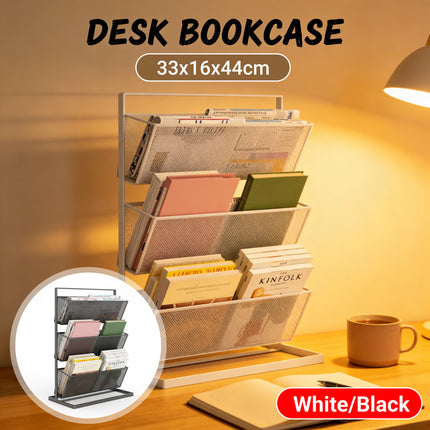 Desktop Bookshelf Organiser 3 Tier 33x16x44cm Mesh Black or White for Office