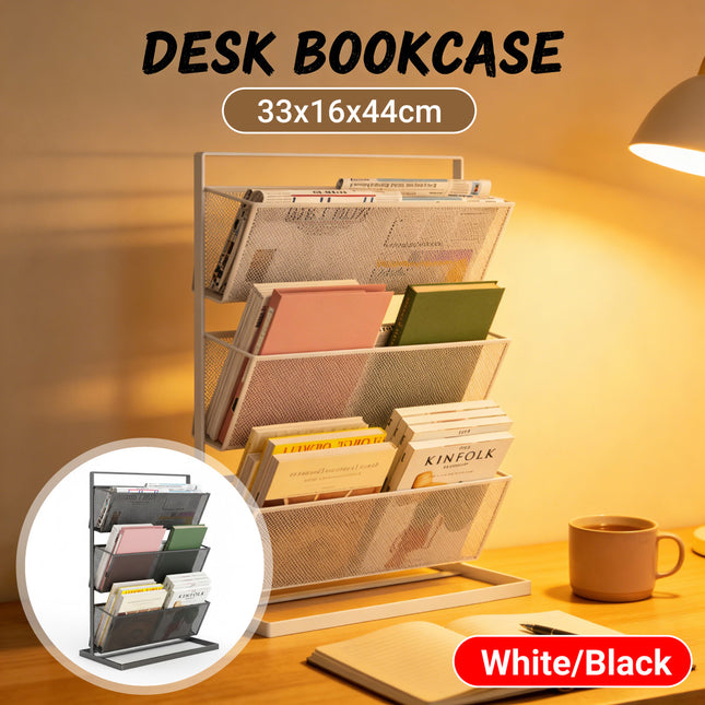 Desktop Bookshelf Organiser 3 Tier 33x16x44cm Mesh Black or White for Office