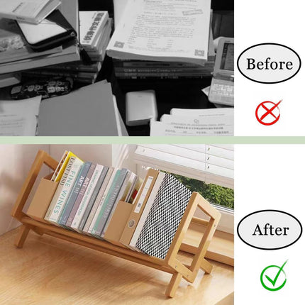 Desktop Bookshelf Small Bamboo Tabletop Shelf Book Stand for Home Office Use