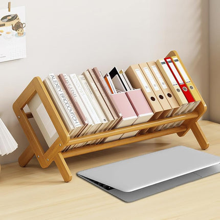 Desktop Bookshelf Small Bamboo Tabletop Shelf Book Stand for Home Office Use