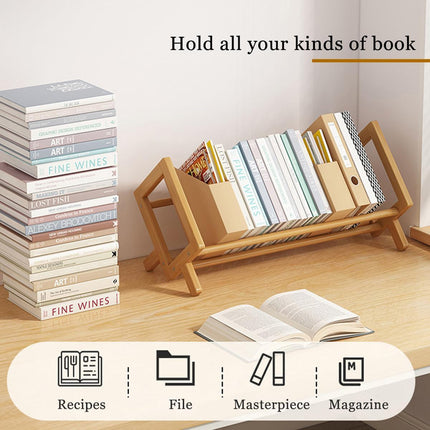 Desktop Bookshelf Small Bamboo Tabletop Shelf Book Stand for Home Office Use