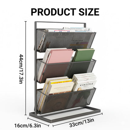 Desktop Bookshelf Organiser 3 Tier 33x16x44cm Mesh Black or White for Office
