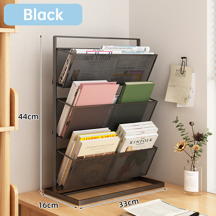 Desktop Bookshelf Organiser 3 Tier 33x16x44cm Mesh Black or White for Office