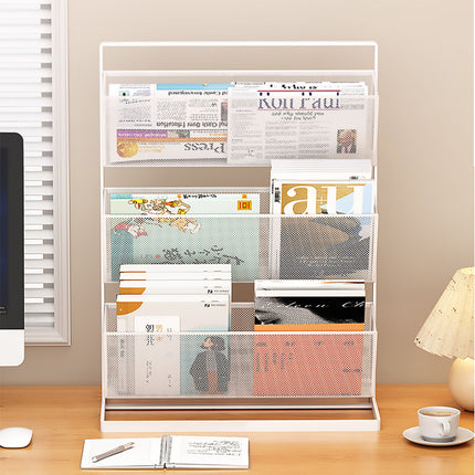 Desktop Bookshelf Organiser 3 Tier 33x16x44cm Mesh Black or White for Office