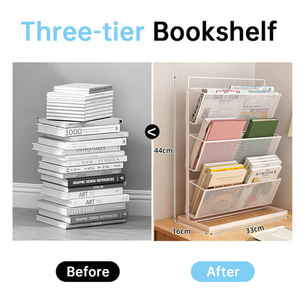 Desktop Bookshelf Organiser 3 Tier 33x16x44cm Mesh Black or White for Office